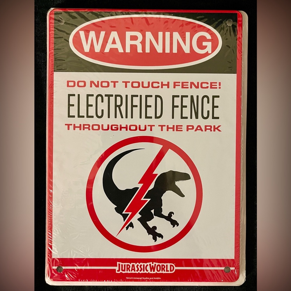 Jurassic Park World Raptor Fence Metal Sign Decoration Loot Crate